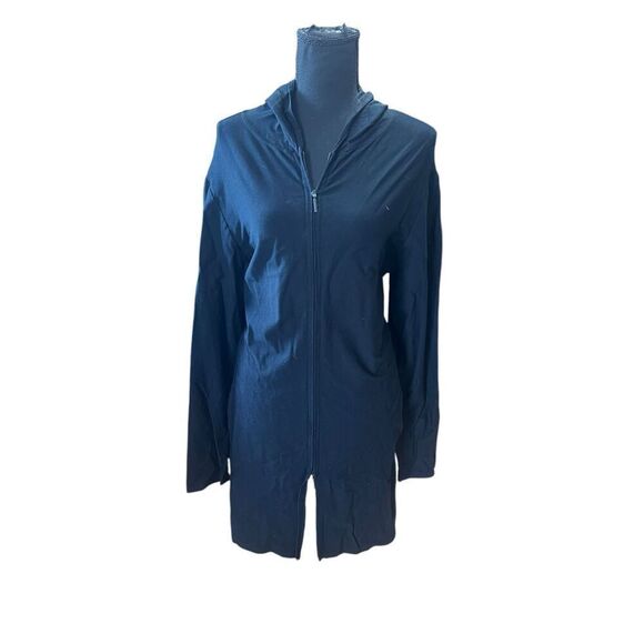 Eileen fisher medium light weight nylon blend full zip hooded black jacket - Picture 1 of 5